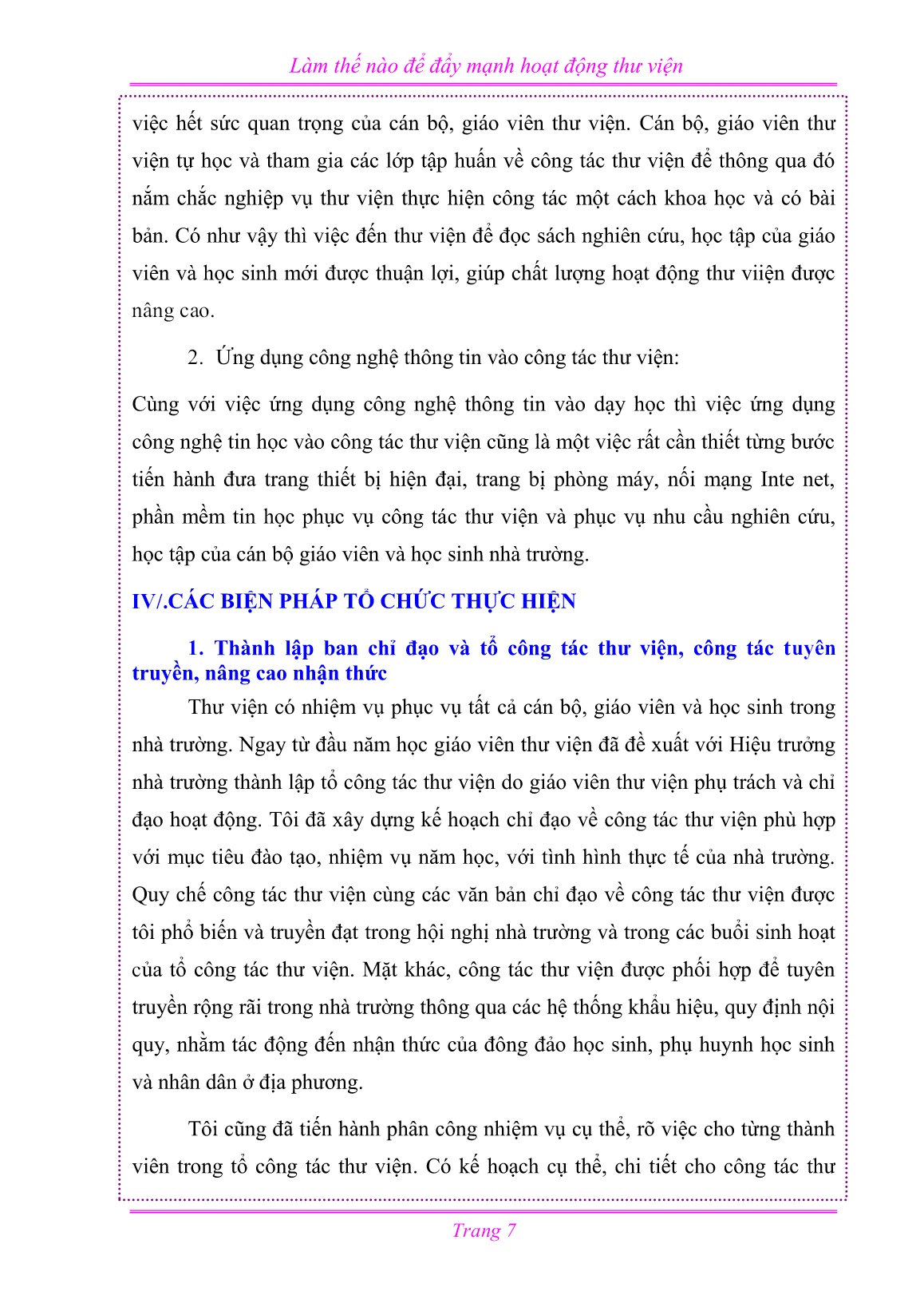 Sáng kiến kinh nghiệm Làm thế nào để đẩy mạnh hoạt động thư viện trang 7