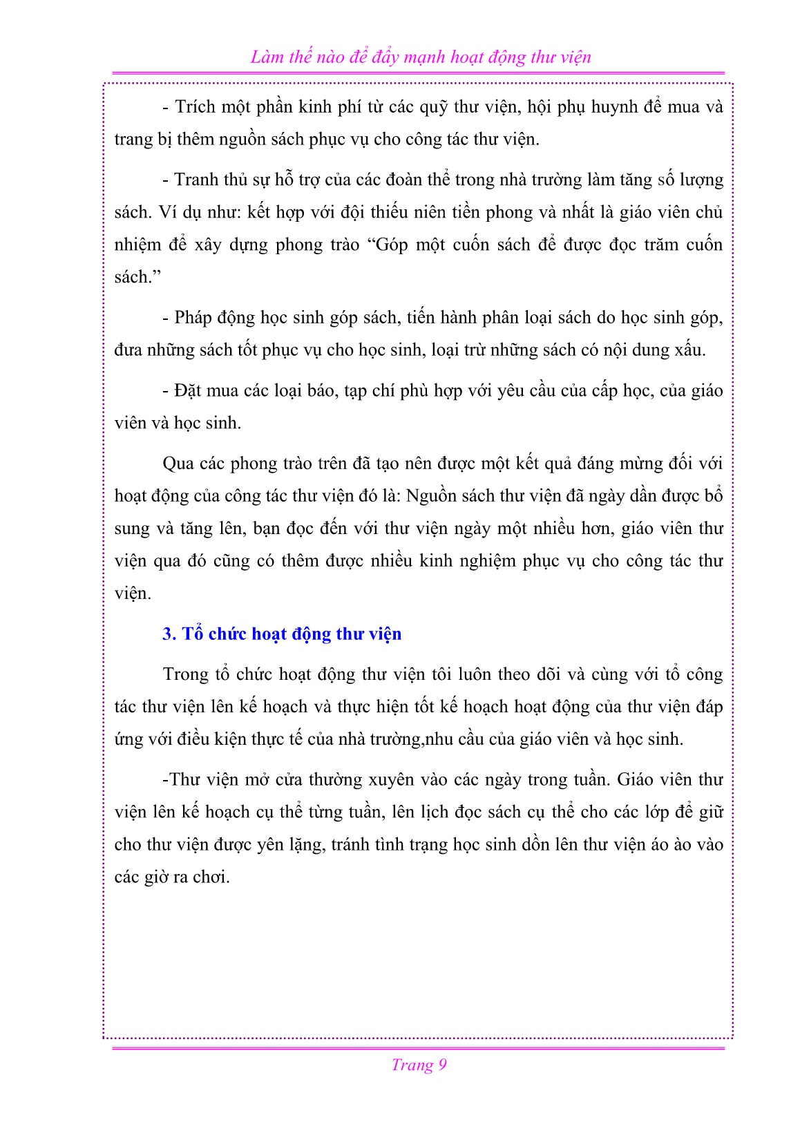 Sáng kiến kinh nghiệm Làm thế nào để đẩy mạnh hoạt động thư viện trang 9