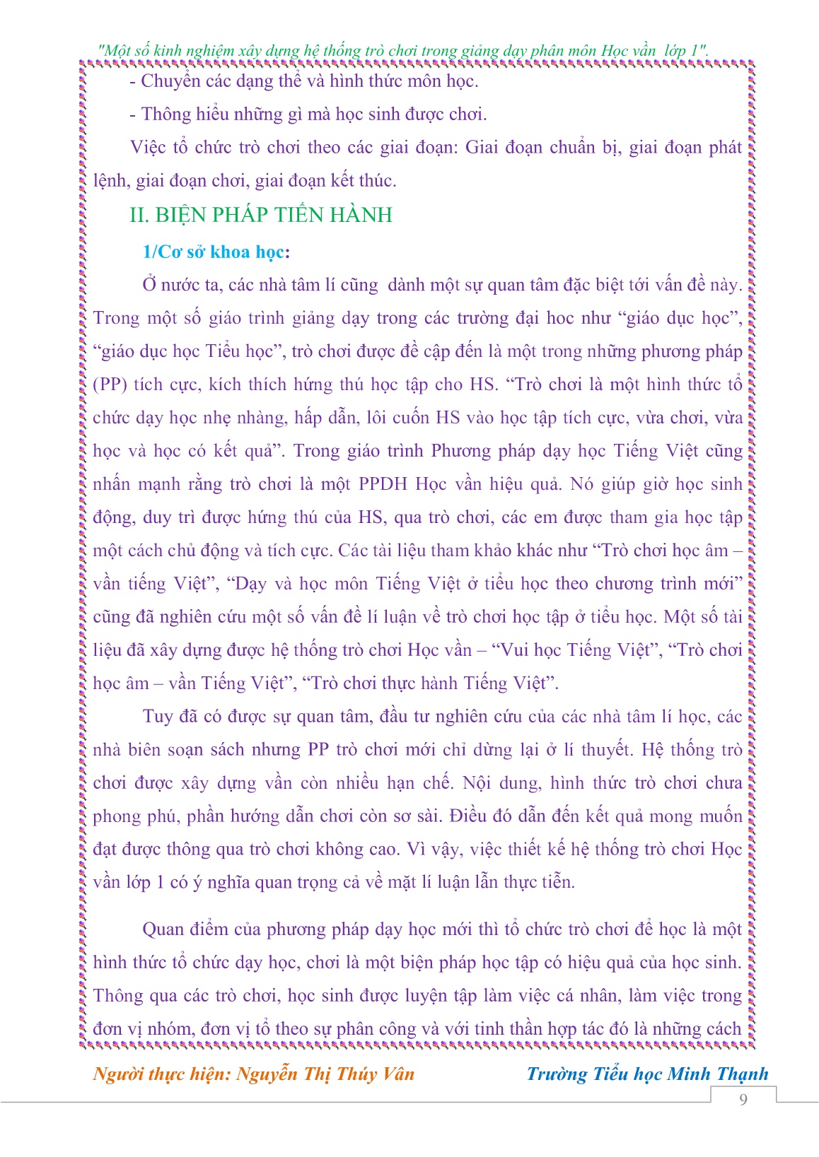Sáng kiến kinh nghiệm Một số kinh nghiệm xây dựng hệ thống trò chơi trong giảng dạy phân môn Học vần Lớp 1 trang 9 Sáng kiến kinh nghiệm Một số kinh nghiệm xây dựng hệ thống trò chơi trong giảng dạy phân môn Học vần Lớp 1 trang 9