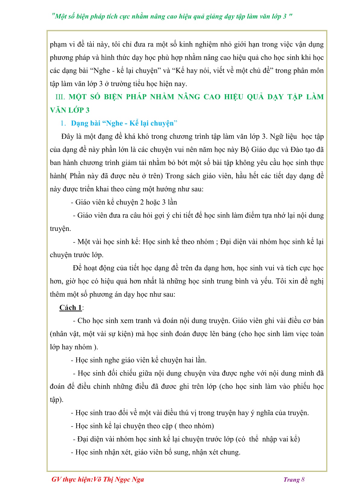 Sáng kiến kinh nghiệm Một số biện pháp tích cực nhằm nâng cao hiệu quả giảng dạy Tập làm văn Lớp 3 trang 8 Sáng kiến kinh nghiệm Một số biện pháp tích cực nhằm nâng cao hiệu quả giảng dạy Tập làm văn Lớp 3 trang 8