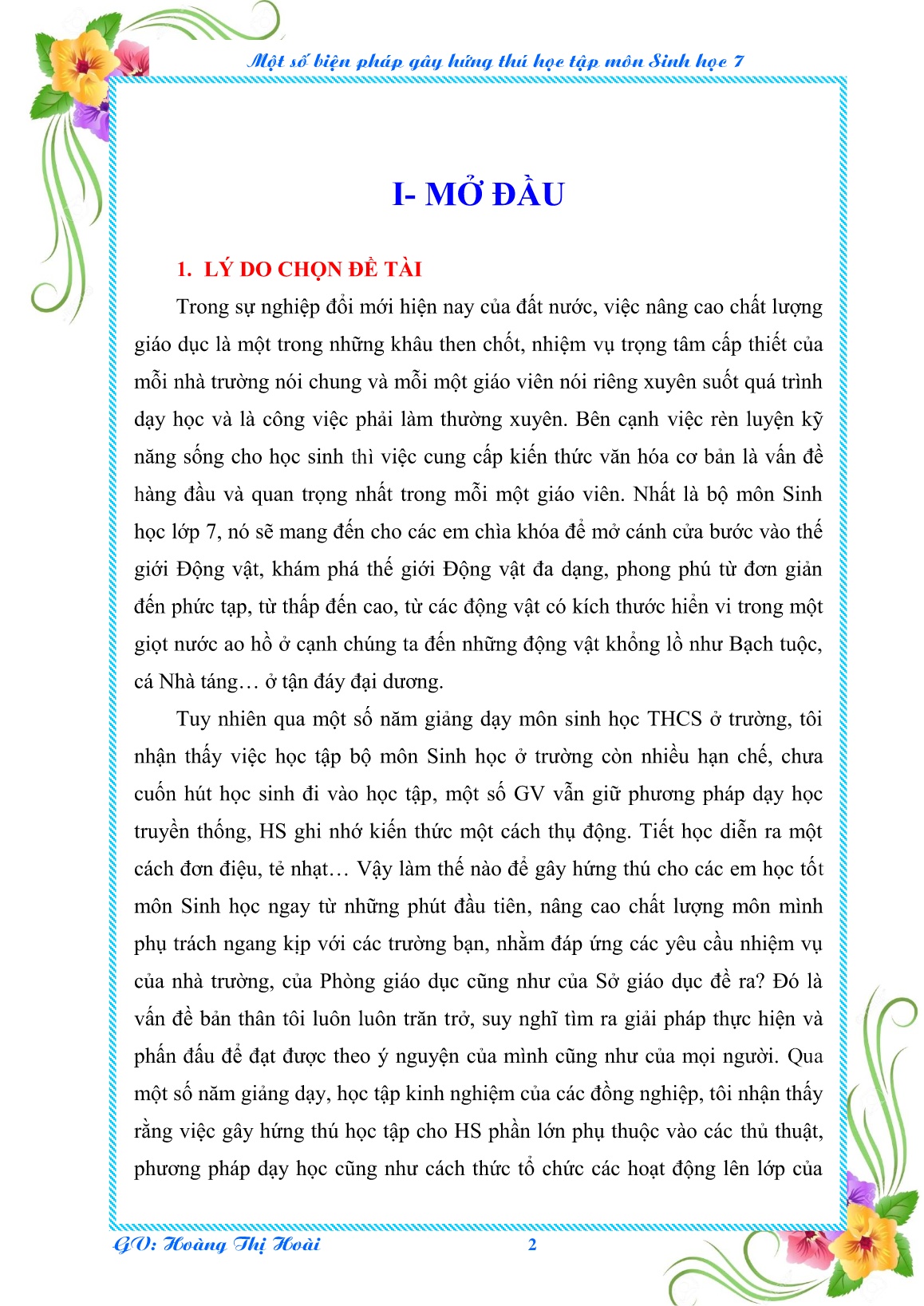 Sáng kiến kinh nghiệm Một số biện pháp gây hứng thú học tập môn Sinh học 7 trang 2 Sáng kiến kinh nghiệm Một số biện pháp gây hứng thú học tập môn Sinh học 7 trang 2