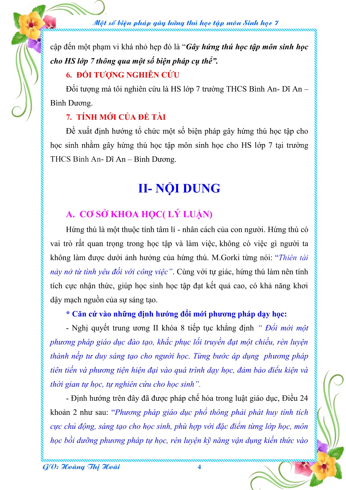 Sáng kiến kinh nghiệm Một số biện pháp gây hứng thú học tập môn Sinh học 7 trang 4 Sáng kiến kinh nghiệm Một số biện pháp gây hứng thú học tập môn Sinh học 7 trang 4
