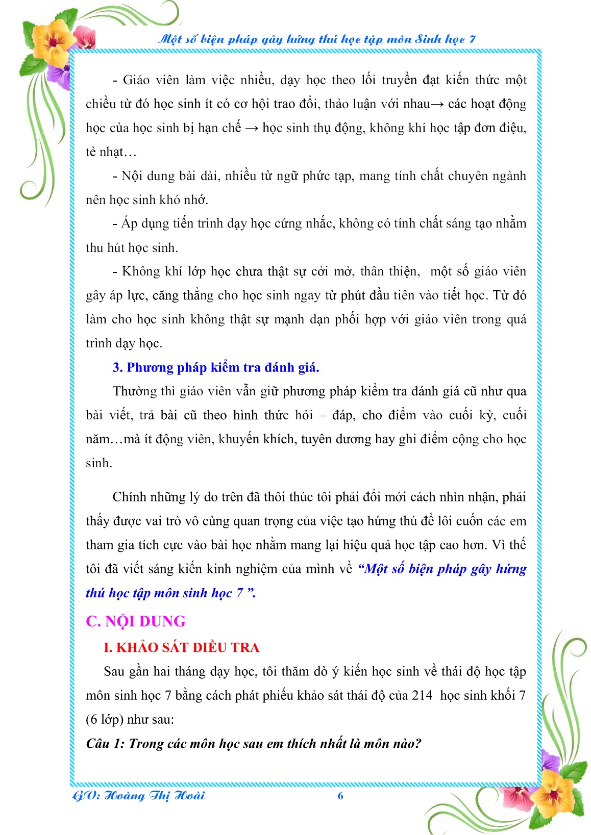 Sáng kiến kinh nghiệm Một số biện pháp gây hứng thú học tập môn Sinh học 7 trang 6 Sáng kiến kinh nghiệm Một số biện pháp gây hứng thú học tập môn Sinh học 7 trang 6