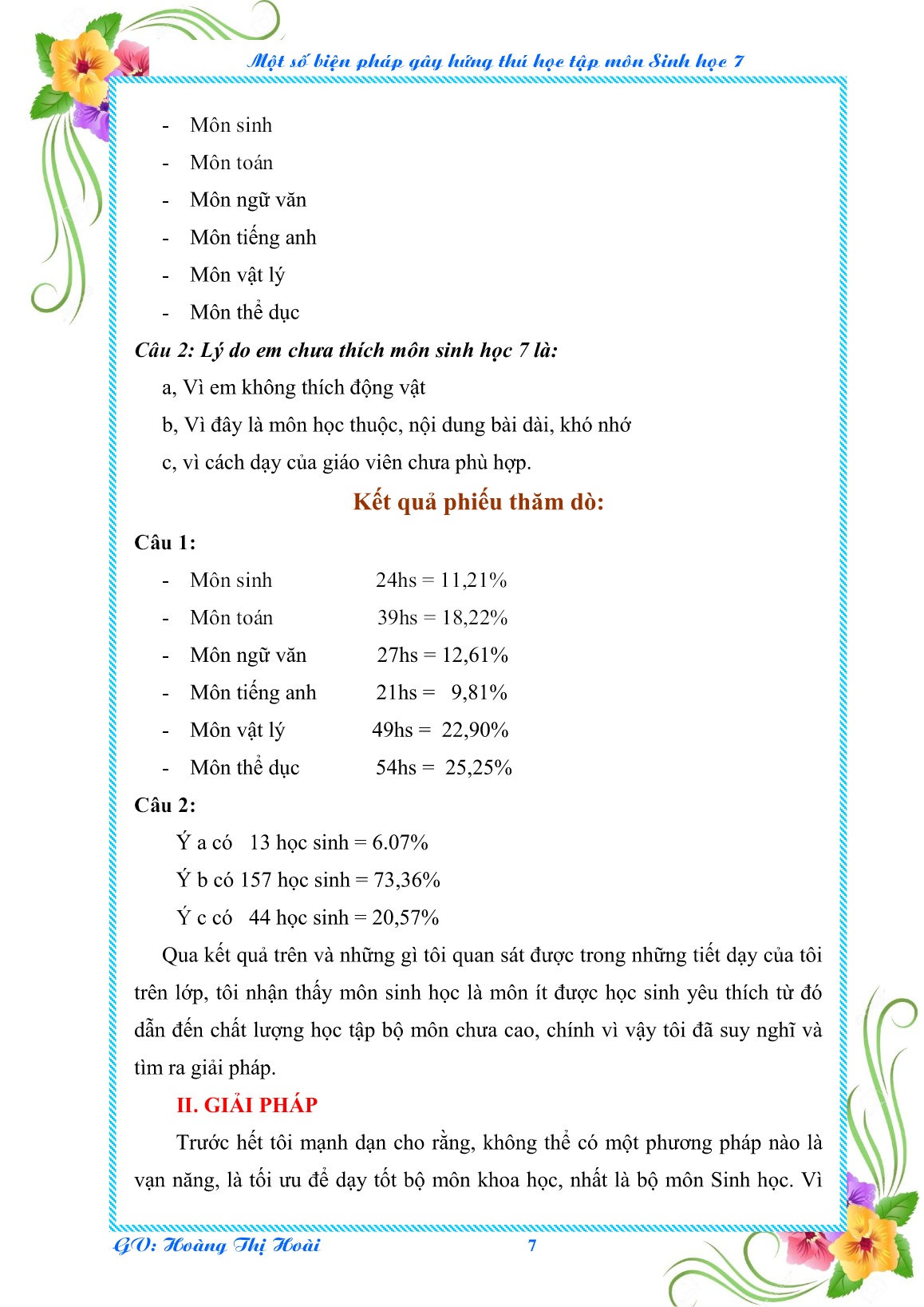 Sáng kiến kinh nghiệm Một số biện pháp gây hứng thú học tập môn Sinh học 7 trang 7 Sáng kiến kinh nghiệm Một số biện pháp gây hứng thú học tập môn Sinh học 7 trang 7