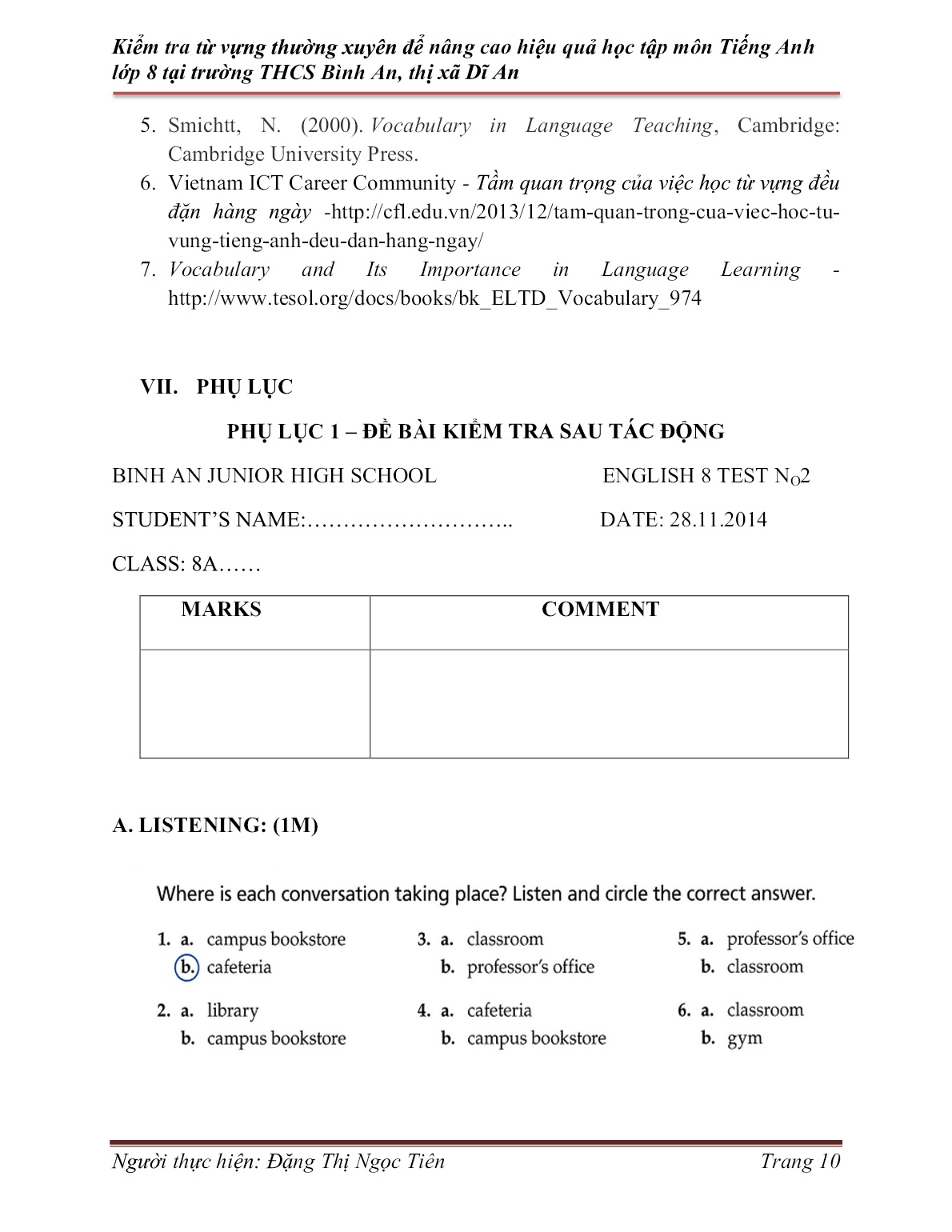 SKKN Kiểm tra từ vựng thường xuyên để nâng cao hiệu quả học tập môn Tiếng Anh Lớp 8 tại trường THCS Bình An, Thị xã Dĩ An trang 10 SKKN Kiểm tra từ vựng thường xuyên để nâng cao hiệu quả học tập môn Tiếng Anh Lớp 8 tại trường THCS Bình An, Thị xã Dĩ An trang 10