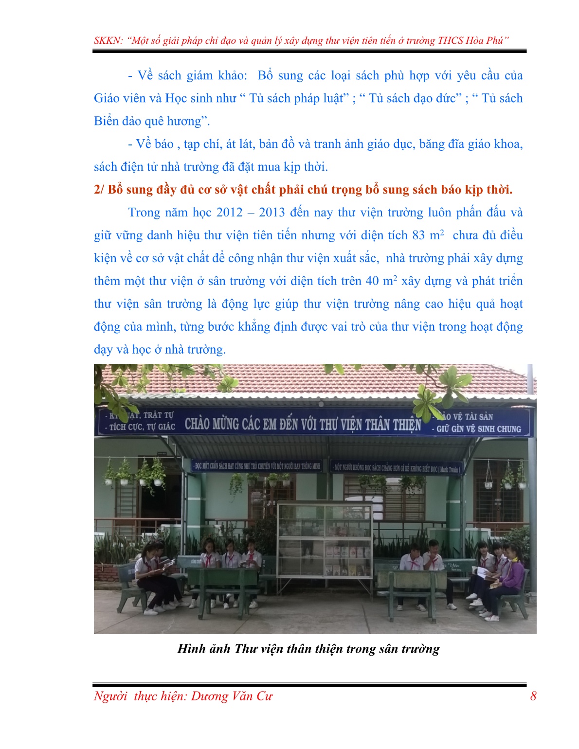 Sáng kiến kinh nghiệm Một số giải pháp chỉ đạo và quản lý xây dựng thư viện tiên tiến ở trường THCS Hòa Phú trang 8 Sáng kiến kinh nghiệm Một số giải pháp chỉ đạo và quản lý xây dựng thư viện tiên tiến ở trường THCS Hòa Phú trang 8