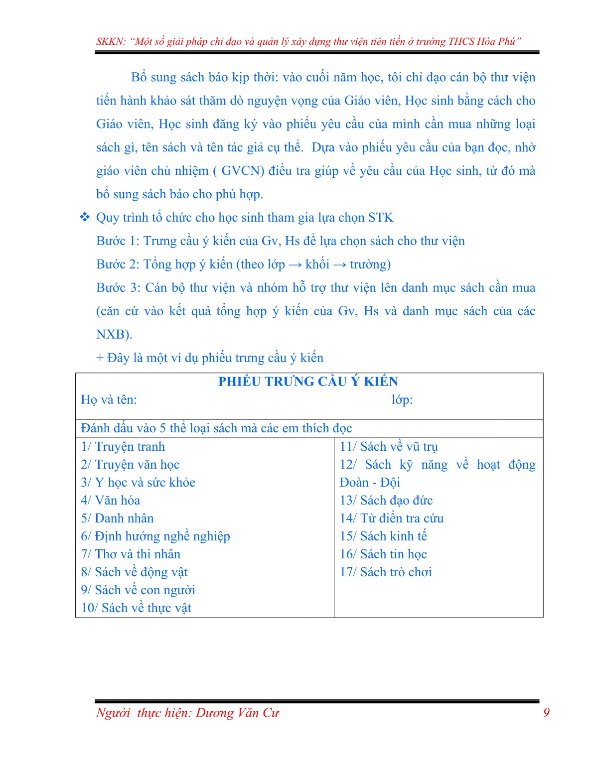 Sáng kiến kinh nghiệm Một số giải pháp chỉ đạo và quản lý xây dựng thư viện tiên tiến ở trường THCS Hòa Phú trang 9 Sáng kiến kinh nghiệm Một số giải pháp chỉ đạo và quản lý xây dựng thư viện tiên tiến ở trường THCS Hòa Phú trang 9