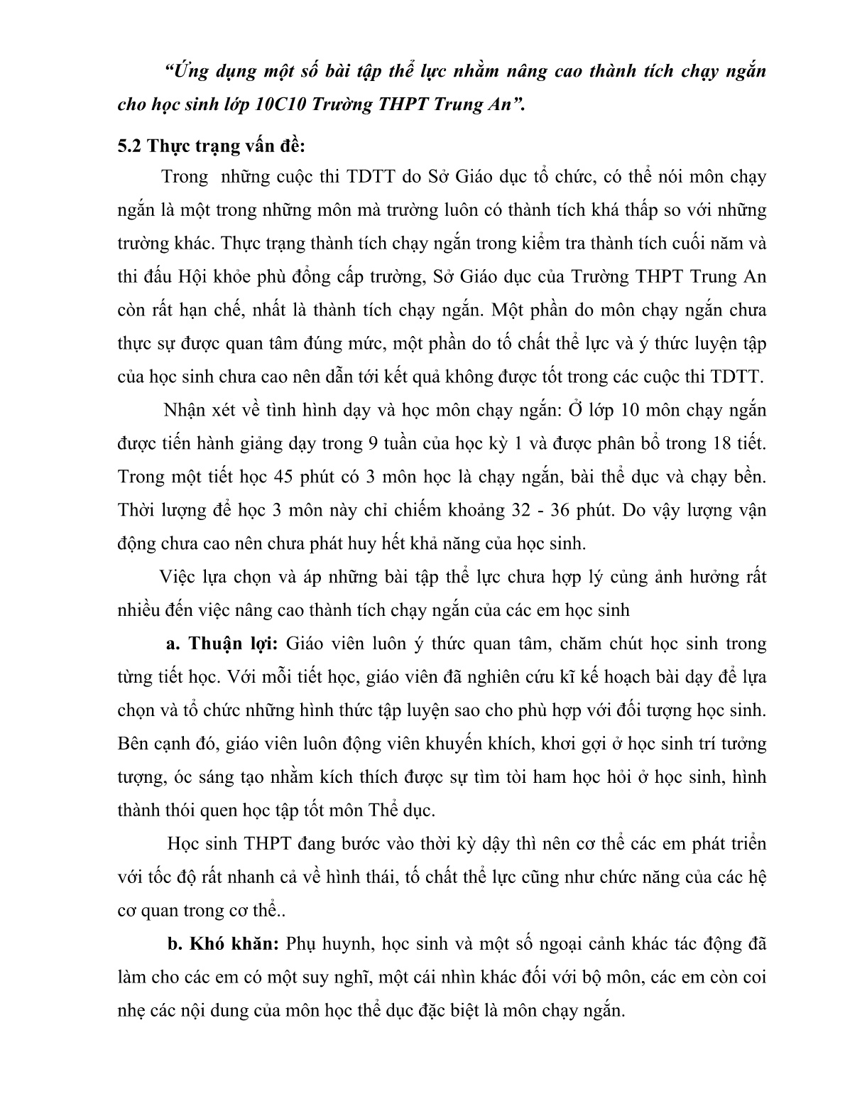 Mô tả Sáng kiến Ứng dụng một số bài tập thể lực nhằm nâng cao thành tích chạy ngắn cho học sinh Lớp 10c10 trường THPT Trung An năm học 2017-2018 trang 2