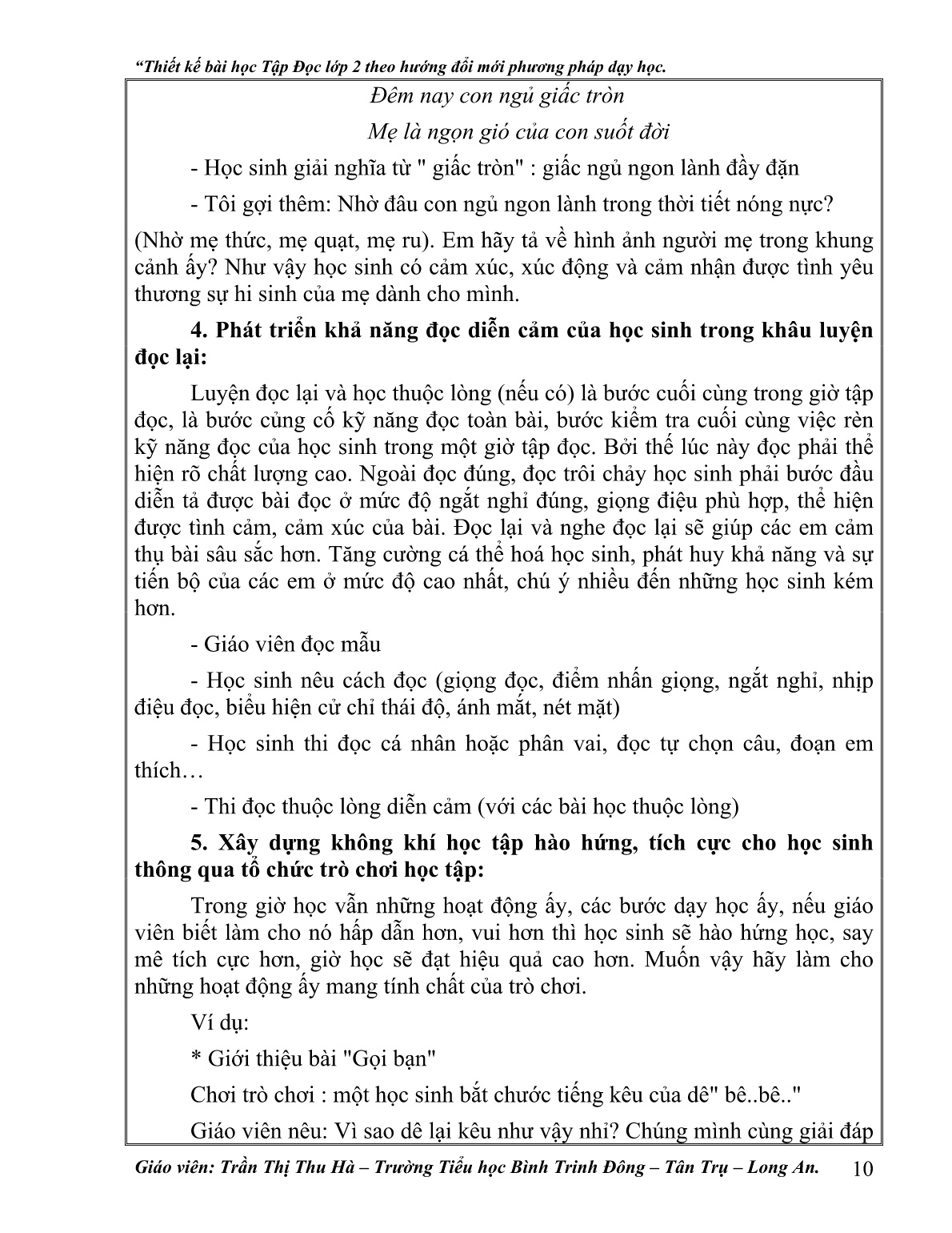 Sáng kiến kinh nghiệm Thiết kế bài học Tập đọc Lớp 2 theo hướng đổi mới phương pháp dạy học trang 10 Sáng kiến kinh nghiệm Thiết kế bài học Tập đọc Lớp 2 theo hướng đổi mới phương pháp dạy học trang 10