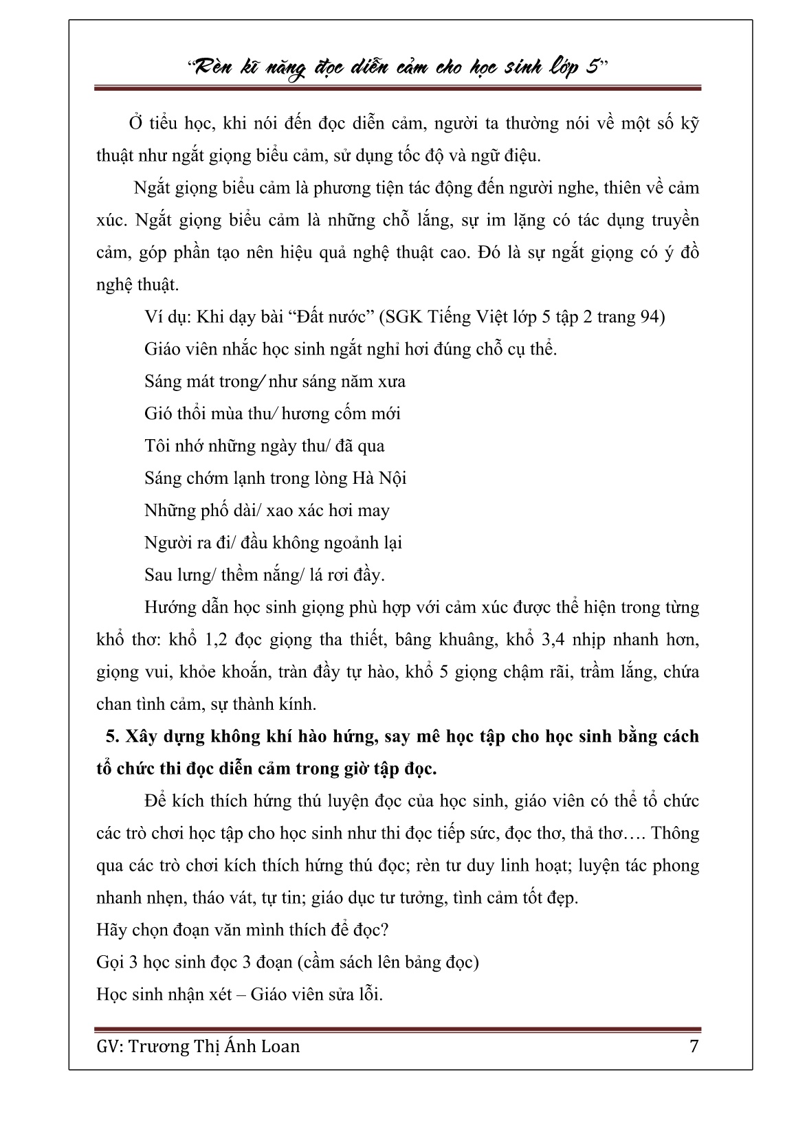 Sáng kiến kinh nghiệm Rèn kĩ năng đọc diễn cảm cho học sinh Lớp 5 trang 7 Sáng kiến kinh nghiệm Rèn kĩ năng đọc diễn cảm cho học sinh Lớp 5 trang 7