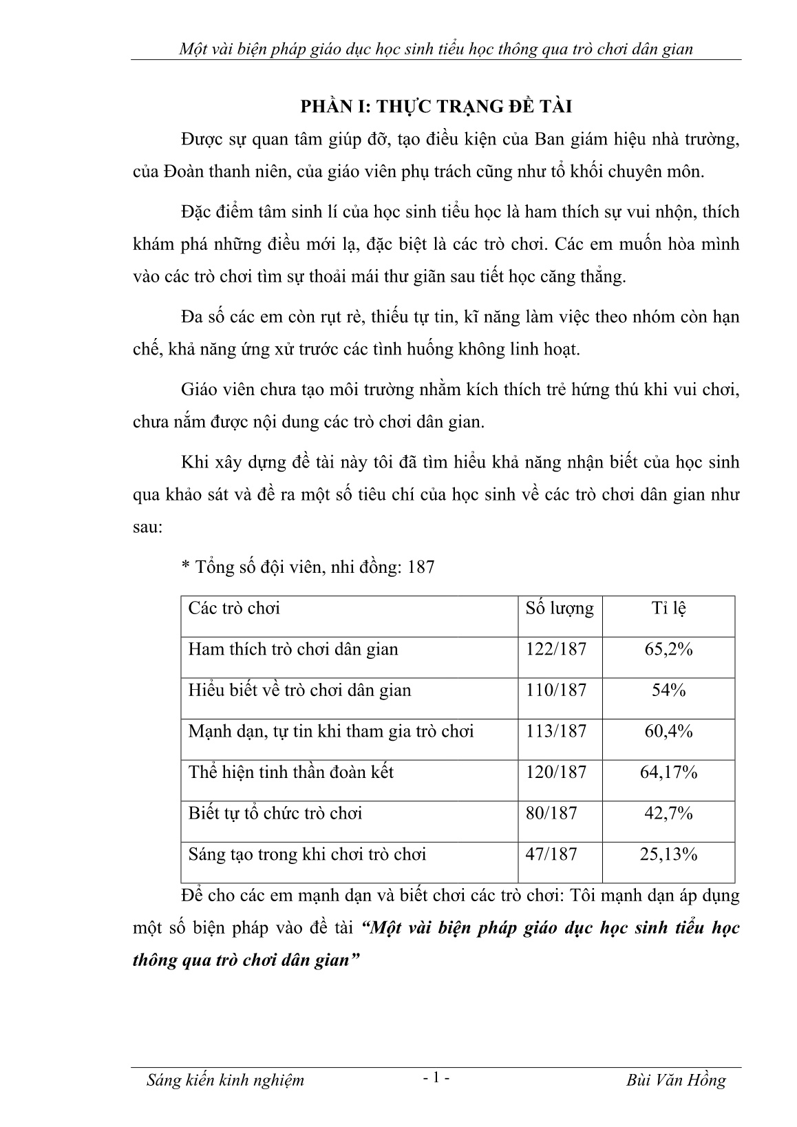Sáng kiến kinh nghiệm Một vài biện pháp giáo dục học sinh tiểu học thông qua trò chơi dân gian trang 1 Sáng kiến kinh nghiệm Một vài biện pháp giáo dục học sinh tiểu học thông qua trò chơi dân gian trang 1