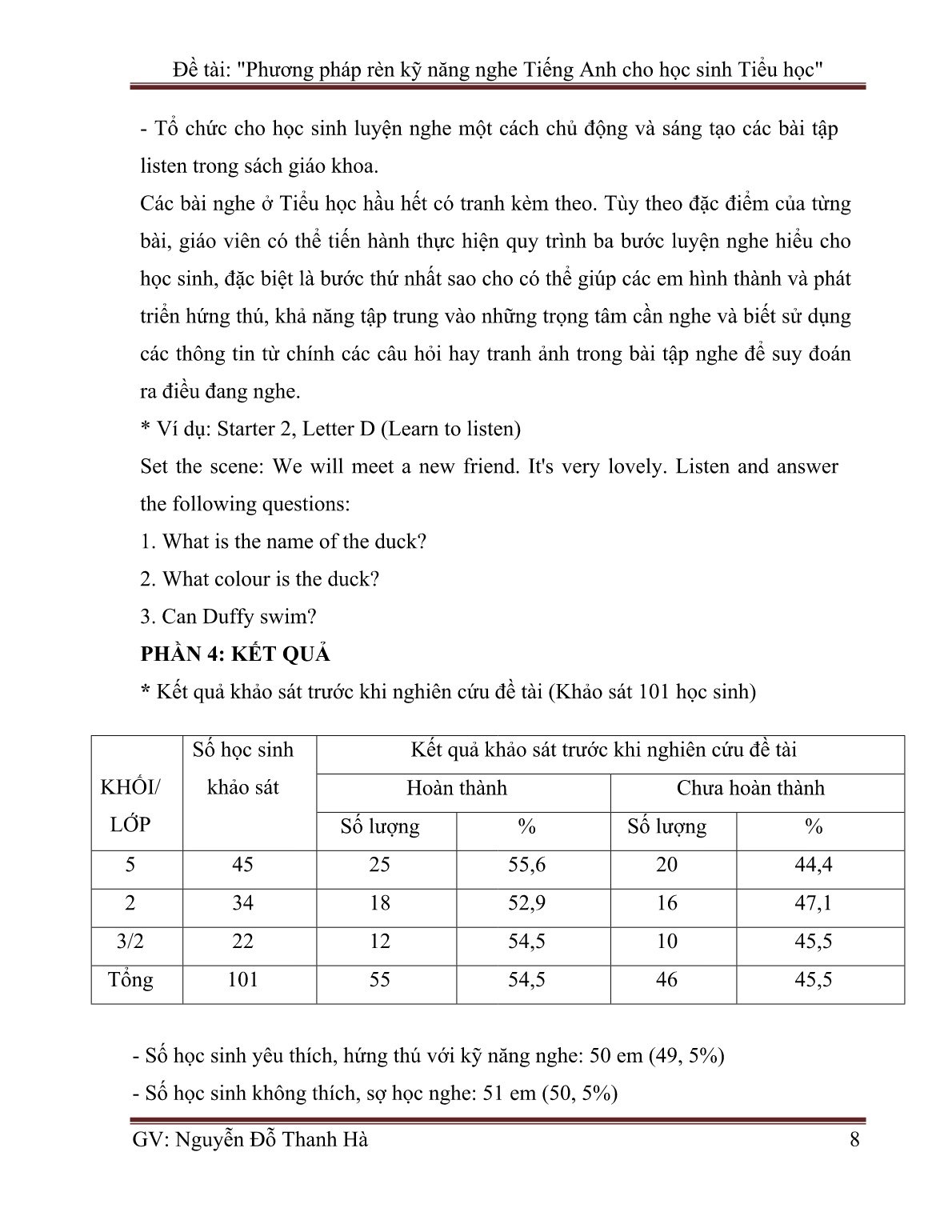 Sáng kiến kinh nghiệm Phương pháp rèn kỹ năng nghe Tiếng Anh cho học sinh Tiểu học trang 8 Sáng kiến kinh nghiệm Phương pháp rèn kỹ năng nghe Tiếng Anh cho học sinh Tiểu học trang 8