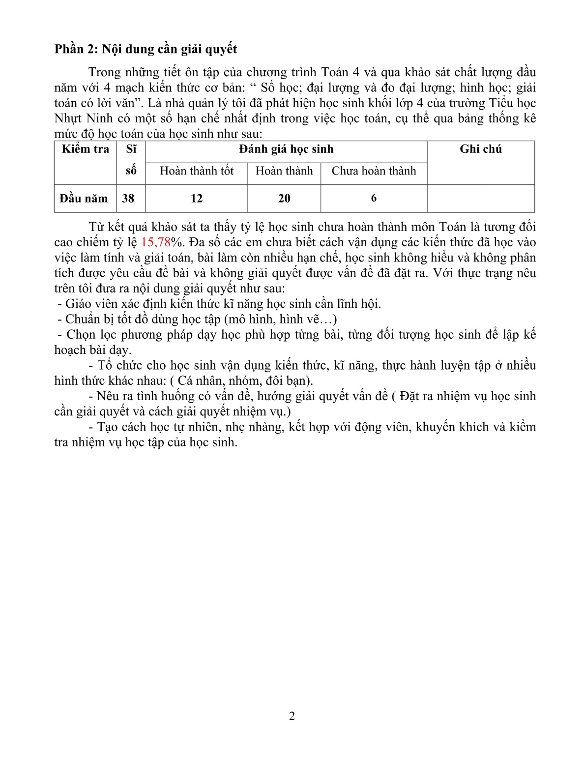 Sáng kiến kinh nghiệm Quản lý, nâng cao chất lượng môn Toán Lớp 4 (Phần phân số) trang 2 Sáng kiến kinh nghiệm Quản lý, nâng cao chất lượng môn Toán Lớp 4 (Phần phân số) trang 2