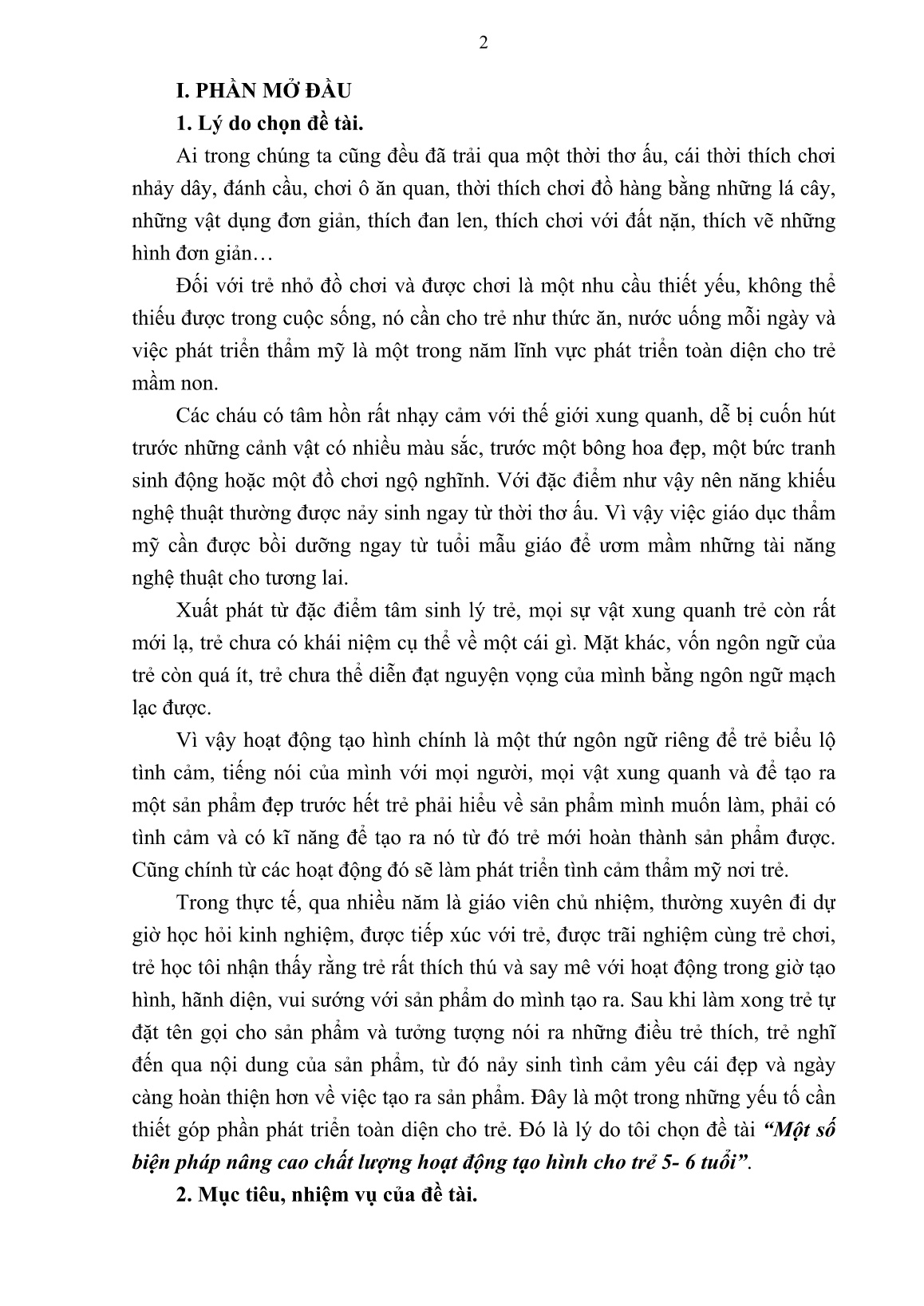 Sáng kiến kinh nghiệm Một số biện pháp nâng cao chất lượng hoạt động tạo hình cho trẻ 5-6 tuổi trang 2