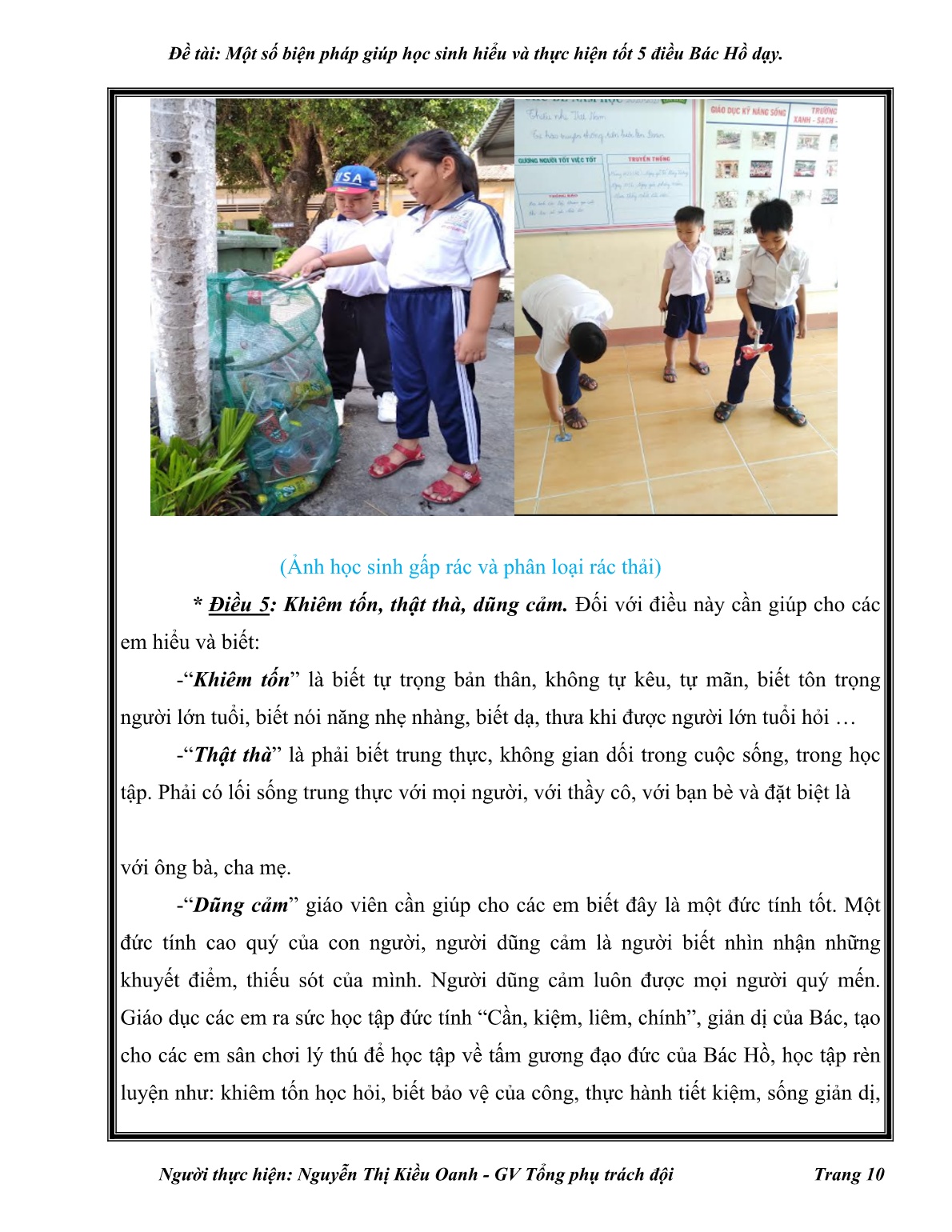 Sáng kiến kinh nghiệm Một số biện pháp giúp học sinh hiểu và thực hiện tốt 5 điều Bác Hồ dạy trang 10 Sáng kiến kinh nghiệm Một số biện pháp giúp học sinh hiểu và thực hiện tốt 5 điều Bác Hồ dạy trang 10