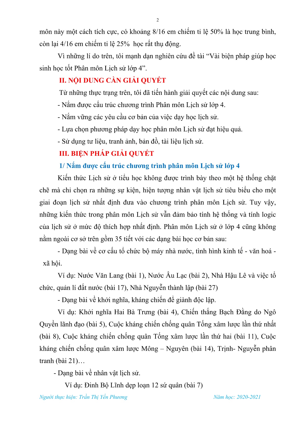 Sáng kiến kinh nghiệm Vài biện pháp giúp học sinh học tốt Phân môn Lịch sử Lớp 4 trang 2