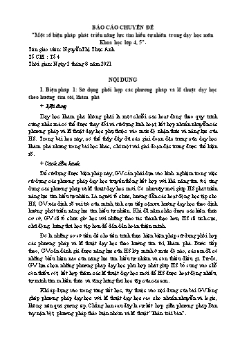 Báo cáo biện pháp Một số biện pháp phát triển năng lực tìm hiểu tự nhiên trong dạy học môn Khoa học lớp 4, 5