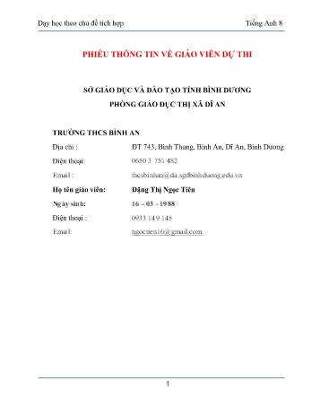 Đề tài Tích hợp kiến thức các môn Địa lý, Lịch sử, Hóa học, Sinh học, Ngữ Văn, GDCD, Tin học, Kĩ năng vào giảng dạy môn Tiếng Anh 8 Bài 11: Travelling around Viet Nam, phần Read