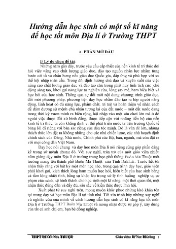 Hướng dẫn học sinh có một số kĩ năng để học tốt môn Địa lí ở Trường THPT