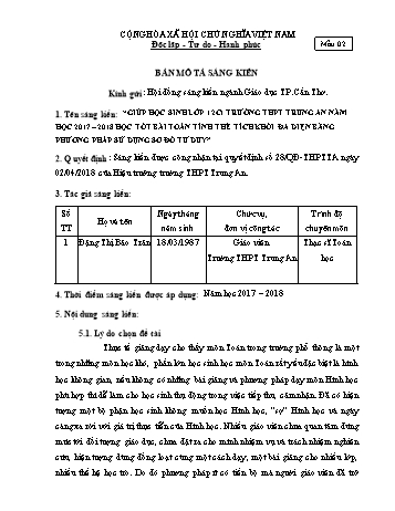 Mô tả Sáng kiến Giúp học sinh lớp 12C1 Trường THPT Trung An năm học 2017-2018 học tốt bài toán tính thể tích khối đa diện bằng phương pháp sử dụng sơ đồ tư duy