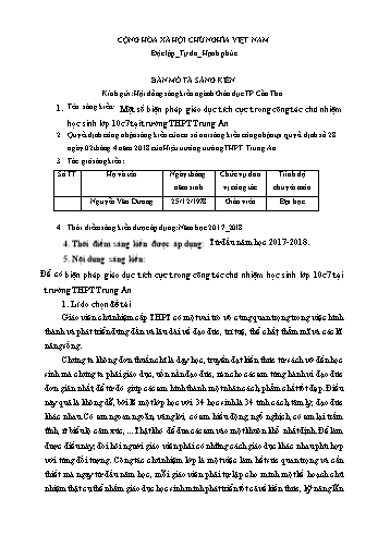 Mô tả Sáng kiến Một số biện pháp giáo dục tích cực trong công tác chủ nhiệm học sinh Lớp 10c7 tại trường THPT Trung An