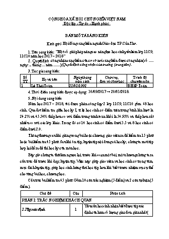 Mô tả Sáng kiến Một số giải pháp nâng cao năng lực học sinh yếu kém lớp 11C9, 11C10 năm học 2017-2018