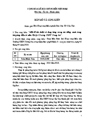 Mô tả Sáng kiến Một số thủ thuật sử dụng bảng tương tác thông minh trong bài giảng điện tử môn Vật lý ở Trường THPT Trung An