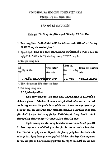 Mô tả Sáng kiến Một số thủ thuật thu hút học sinh Khối 10, 11 Trường THPT Trung An vào bài giảng