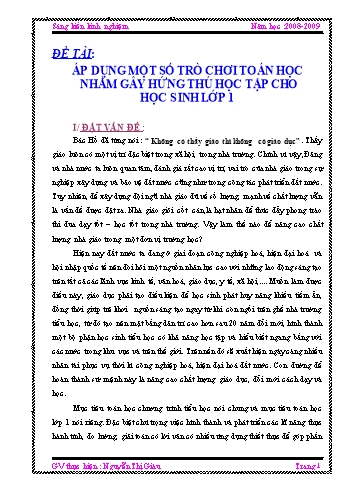 Sáng kiến kinh nghiệm Áp dụng một số trò chơi toán học nhằm gây hứng thú học tập cho học sinh Lớp 1