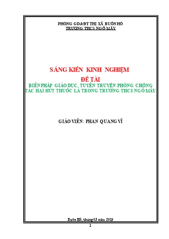 Sáng kiến kinh nghiệm Biện pháp giáo dục, tuyên truyền phòng chống tác hại hút thuốc lá trong trường THCS Ngô Mây