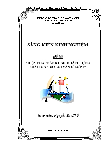 Sáng kiến kinh nghiệm Biện pháp nâng cao chất lượng giải toán có lời văn ở Lớp 1