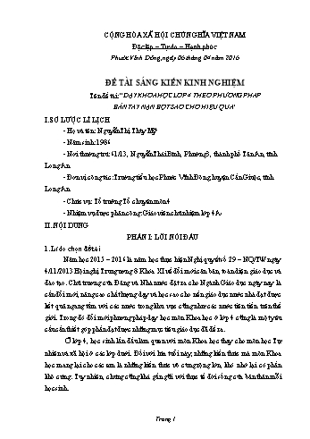 Sáng kiến kinh nghiệm Dạy Khoa học Lớp 4 theo phương pháp Bàn tay nặn bột sao cho hiệu quả