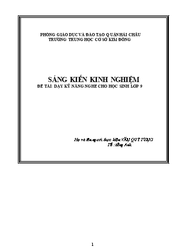 Sáng kiến kinh nghiệm Dạy kỹ năng nghe Tiếng Anh cho học sinh lớp 9