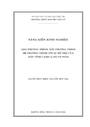 Sáng kiến kinh nghiệm Giải phương trình, bất phương trình hệ phương trình với sự hỗ trợ của máy tính CASIO fx-570 VN Plus