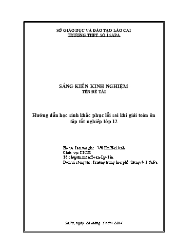 Sáng kiến kinh nghiệm Hướng dẫn học sinh khắc phục lỗi sai khi giải toán ôn tập tốt nghiệp Lớp 12