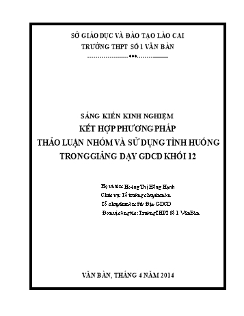 Sáng kiến kinh nghiệm Kết hợp phương pháp thảo luận nhóm và sử dụng tình huống trong giảng dạy GDCD Khối 12