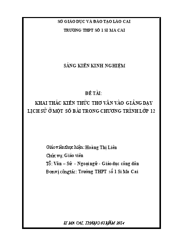 Sáng kiến kinh nghiệm Khai thác kiến thức thơ văn vào giảng dạy Lịch sử ở một số bài trong chương trình Lớp 12