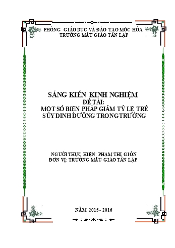 Sáng kiến kinh nghiệm Một số biện pháp giảm tỷ lệ trẻ suy dinh dưỡng trong trường