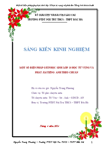 Sáng kiến kinh nghiệm Một số biện pháp giúp học sinh Lớp 10 học từ vựng và phát âm Tiếng Anh theo chuẩn