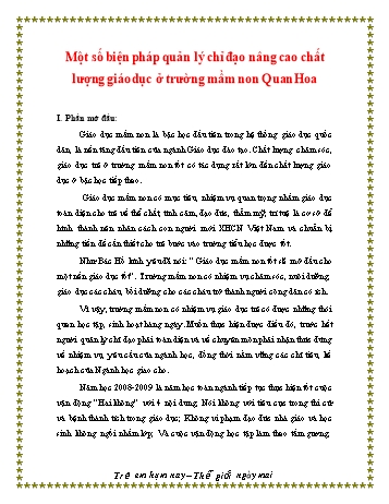 Sáng kiến kinh nghiệm Một số biện pháp quản lý chỉ đạo nâng cao chất lượng giáo dục ở trường mầm non Quan Hoa