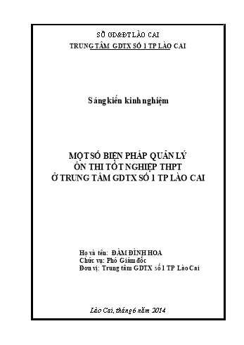 Sáng kiến kinh nghiệm Một số biện pháp quản lý ôn thi tốt nghiệp THPT ở trung tâm GDTX số 1 TP Lào Cai