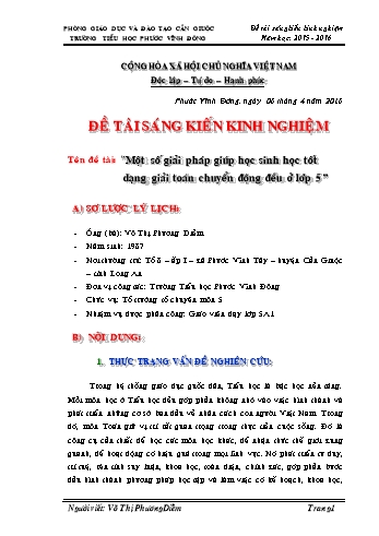 Sáng kiến kinh nghiệm Một số giải pháp giúp học sinh học tốt dạng giải toán chuyển động đều ở Lớp 5