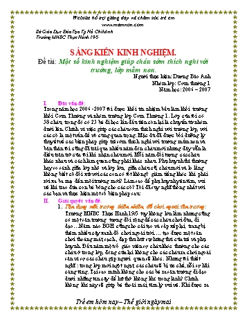 Sáng kiến kinh nghiệm Một số kinh nghiệm giúp cháu sớm thích nghi với trường, lớp mầm non