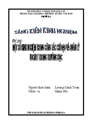 Sáng kiến kinh nghiệm Một số kinh nghiệm trong công tác chỉ đạo và quản lý UDCNTT trong trường học