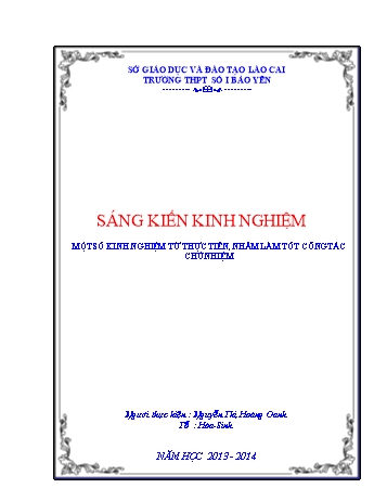 Sáng kiến kinh nghiệm Một số kinh nghiệm từ thực tiễn, nhằm làm tốt công tác chủ nhiệm