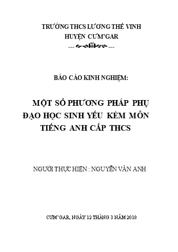 Sáng kiến kinh nghiệm Một số phương pháp phụ đạo học sinh yếu kém môn Tiếng Anh cấp THCS