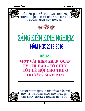 Sáng kiến kinh nghiệm Một vài biện pháp quản lý - chỉ đạo - tổ chức tốt lễ hội cho trẻ ở trường mầm non