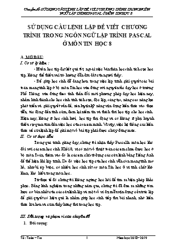 Sáng kiến kinh nghiệm Sử dụng câu lệnh lặp để viết chương trình trong ngôn ngữ lập trình Pascal ở môn Tin học 8