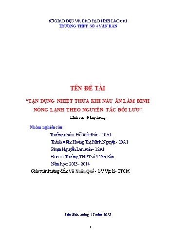 Sáng kiến kinh nghiệm Tận dụng nhiệt thừa khi nấu ăn làm bình nóng lạnh theo nguyên tắc đối lưu