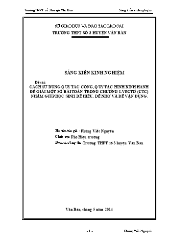 SKKN Cách sử dụng quy tắc cộng, quy tắc hình bình hành để giải một số bài toán trong chương I-Vectơ (CTC) nhằm giúp học sinh dễ hiểu, dễ nhớ và dễ vận dụng